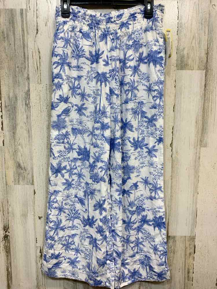NWT Size S A NEW DAY BOTTOMS WHT/BLU PALM TREES WIDE LEG Pants