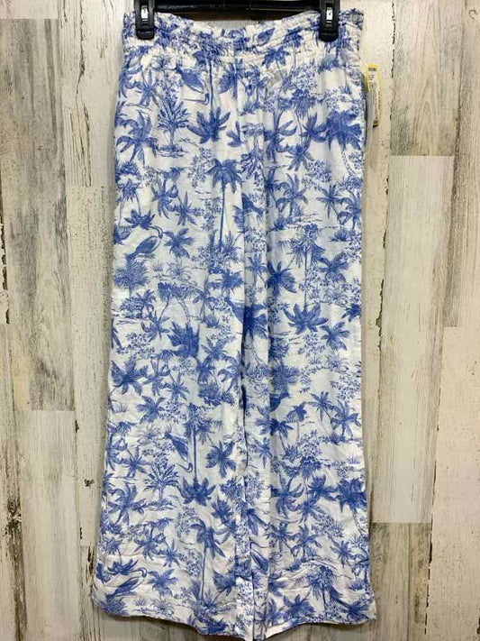 NWT Size S A NEW DAY BOTTOMS WHT/BLU PALM TREES WIDE LEG Pants