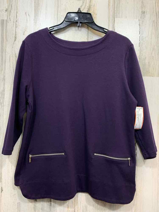 PRE-OWNED CROFT & BARROW Tops Size PL Purple Solid 3/4 SLEEVE Blouse