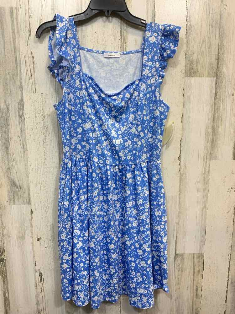 PRE-OWNED LOENES Dresses and Skirts Size L BLUE/WHITE Floral SUNDRESS Dress/BLUE