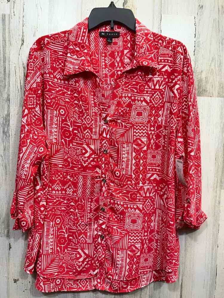 PRE-OWNED N TOUCH Tops Size L RED/WHITE 3/4 SLEEVE Blouse