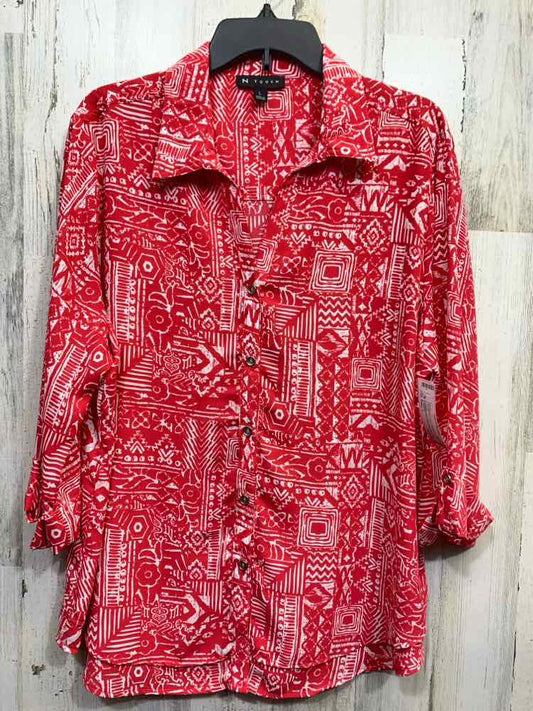 PRE-OWNED N TOUCH Tops Size L RED/WHITE 3/4 SLEEVE Blouse
