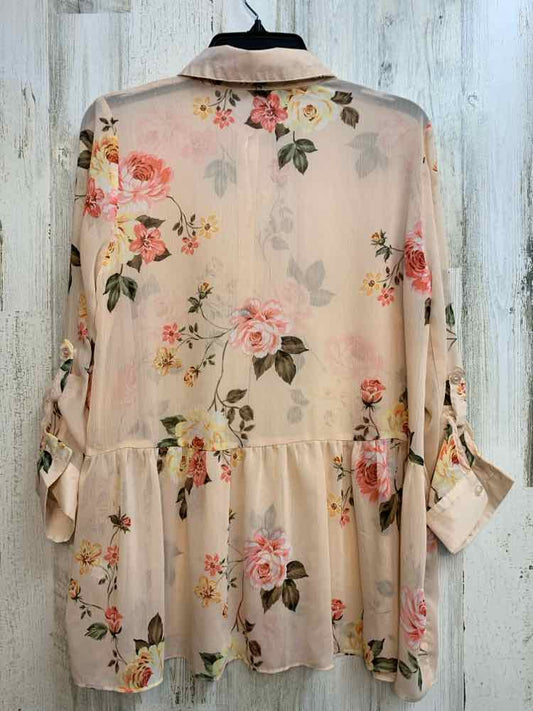 PRE-OWNED CUPIO Tops Size M Pink Floral LONG SLEEVES TOP/SHEER TUNIC