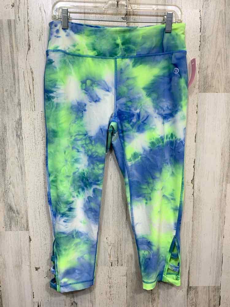 PRE-OWNED VOGO Activewear L BLUE/NEON GREEN TY-DYE LEGGINGS Activewear Bottom/BL