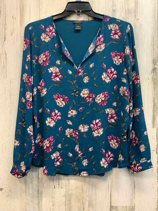 ANN TAYLOR Tops Size L TEAL/PURP/WHT Floral LONG SLEEVES TOP