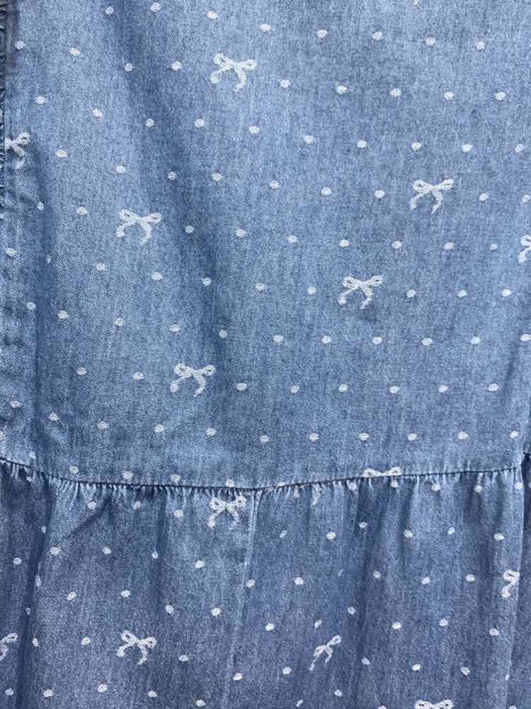 NWT UMGEE Tops Size L Blue Denim Polka Dot 3/4 SLEEVE/TIE NECK/ RUFFLE SHOULDER