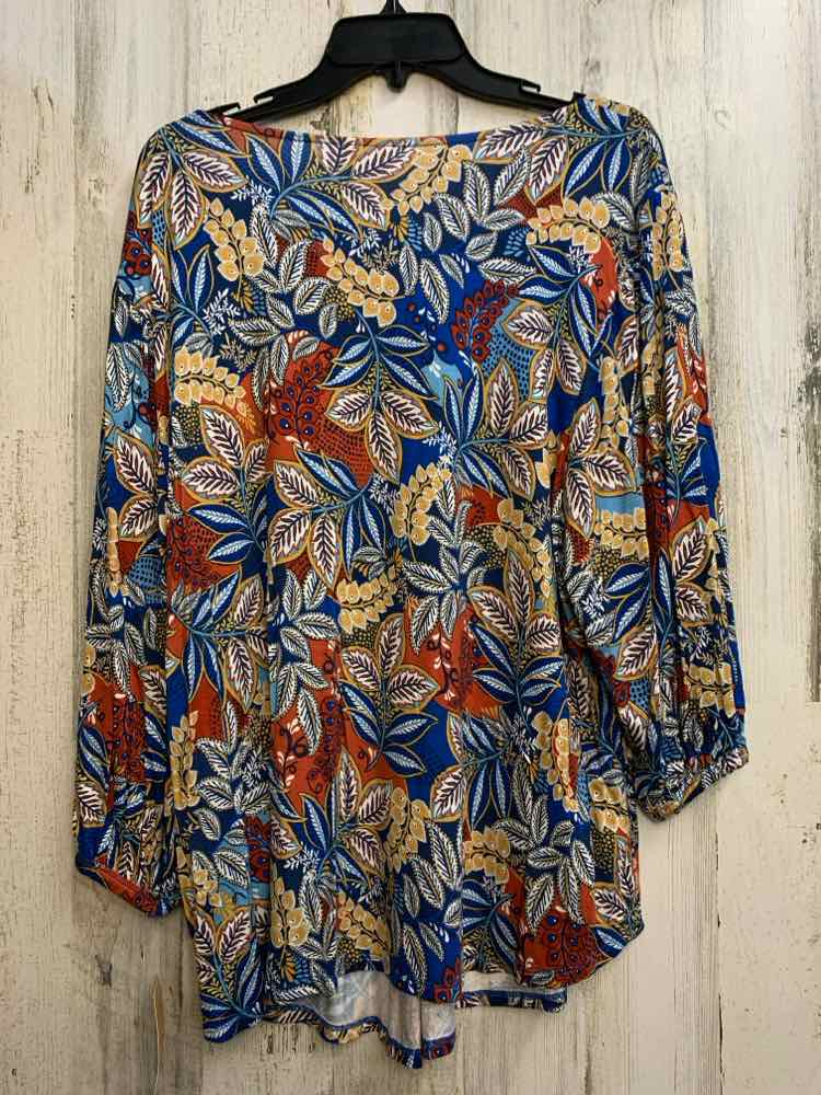 NWT RUBY RD Tops Size XL Multi-Color FLORAL LEAVES LONG SLEEVES TOP/V-NECK