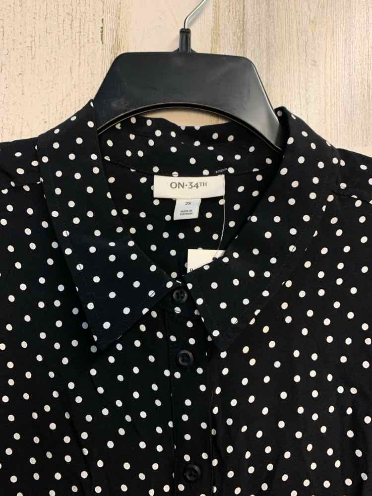 NWT ON 34TH PLUS SIZES Size 2X BLK/WHITE Polka Dot LONG SLEEVES TOP/BUTTON UP