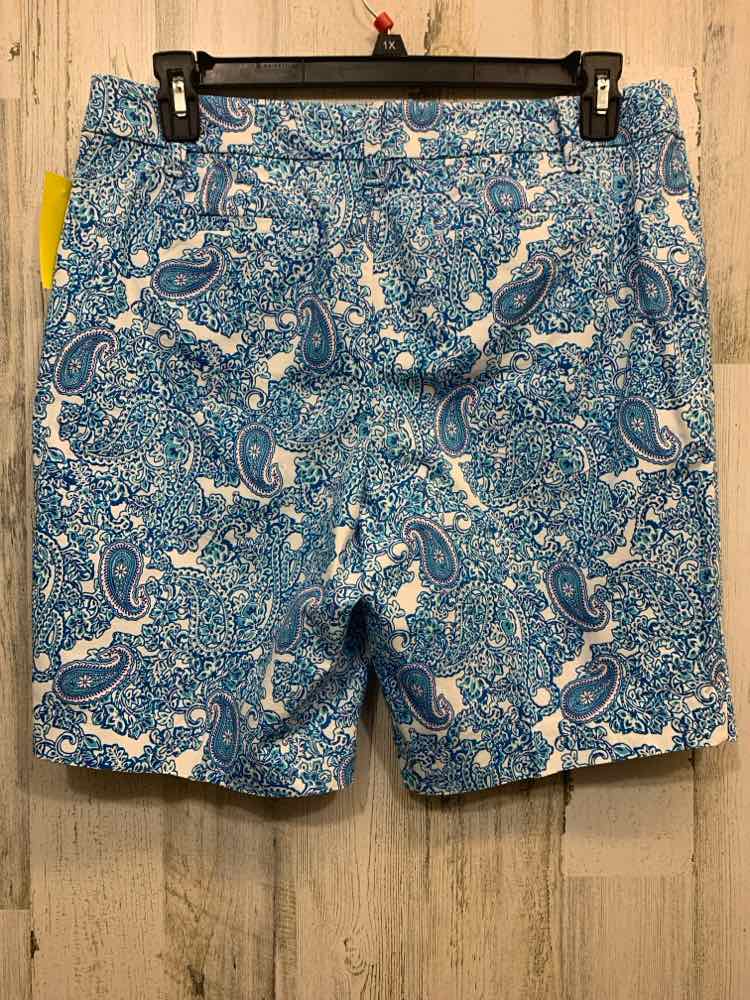 PRE-OWNED Size 12P TALBOTS BOTTOMS FLAT FRONT WHT/BLU FLORAL/PAISLRY SHORTS