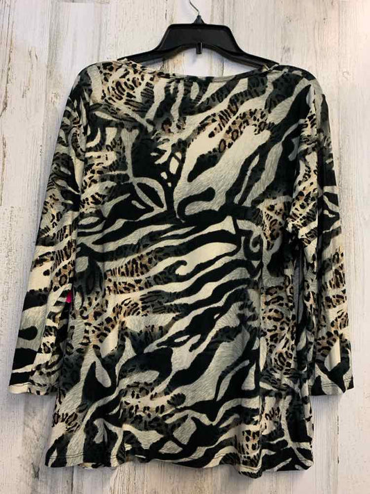 PRE-OWNED PETER NYGARD Tops Size L BLK/BGE Animal Print LONG SLEEVES TOP/V NECK
