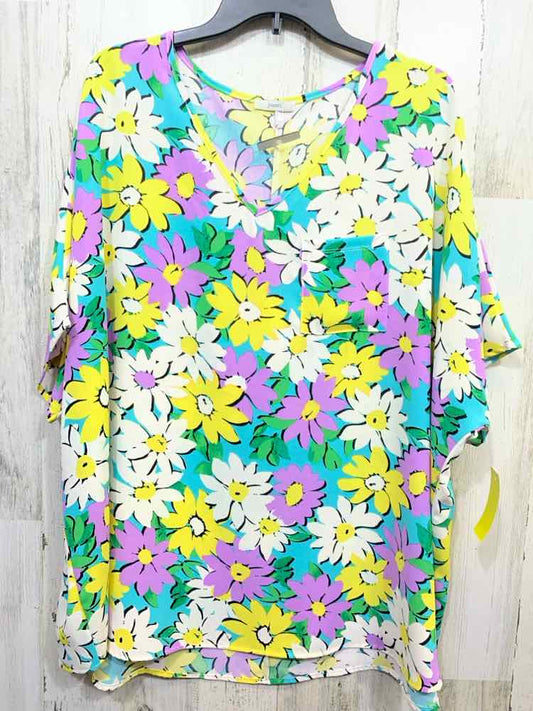 NWT JODIFL Tops Size M WHT/PRPL/YLOW Floral BAT SLEEVES/V NECK Blouse