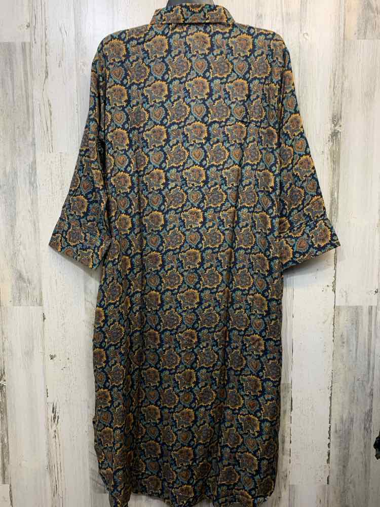 NWT TAMSY Dresses and Skirts Size L NAVY/YEL/GRN Paisley SHIRT DRESS Dress