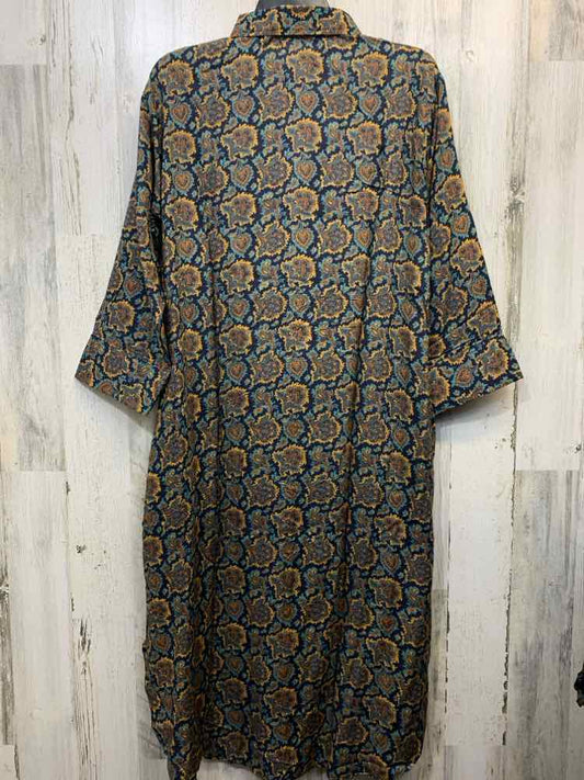 NWT TAMSY Dresses and Skirts Size L NAVY/YEL/GRN Paisley SHIRT DRESS Dress