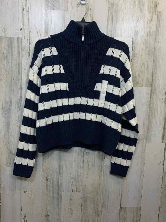 NWT A NEW DAY Tops Size M CrM/NVY LONG SLEEVES 1/2 ZIP UP BIB SWEATER
