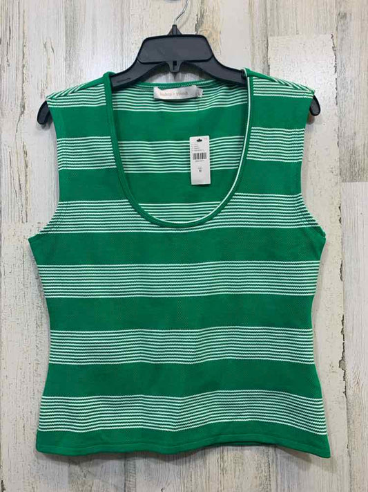 NWT BISHOP + YOUNG Tops Size M GREEN/WHITE STRIPES SLEEVELESS TOP/SCOOP NECK