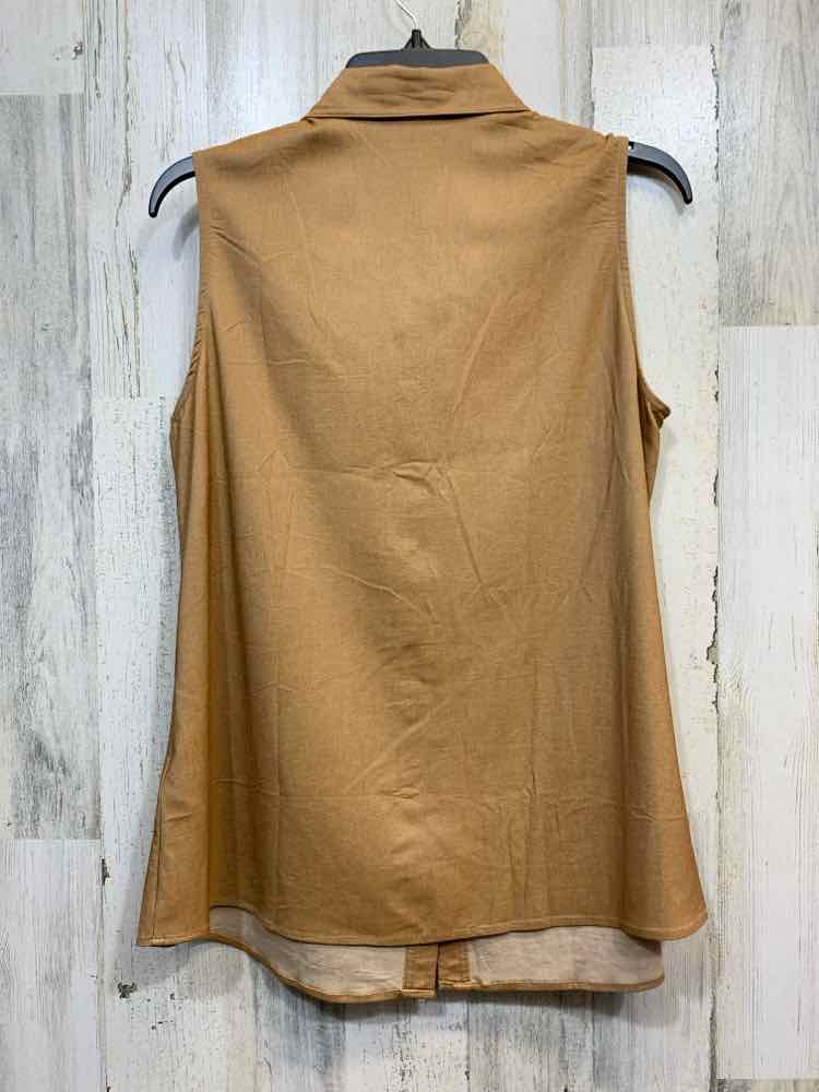 PRE-OWNED LULUROE Tops Size M Tan Solid BUTTON UP Blouse/TAN SLEEVELESS BUTTON U