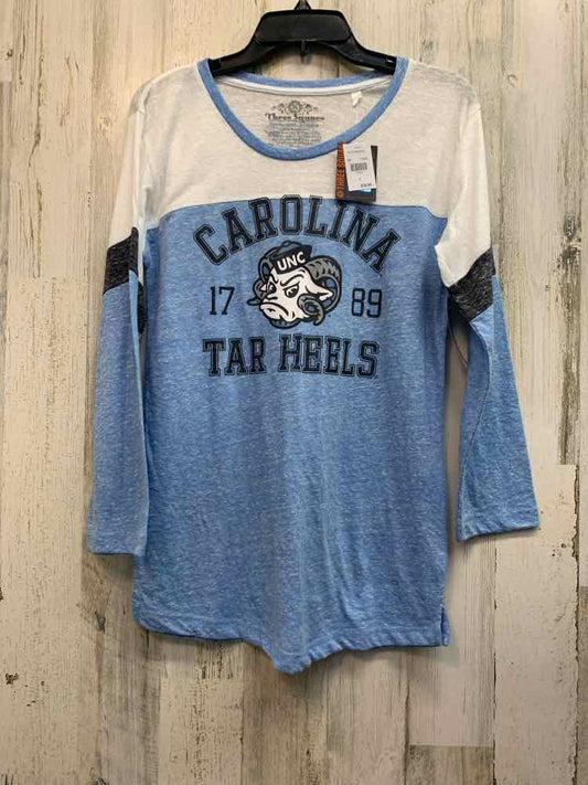 NWT THREE SQUARE Tops Size L LT BLUE/WHT 3/4 LENGTH TOP