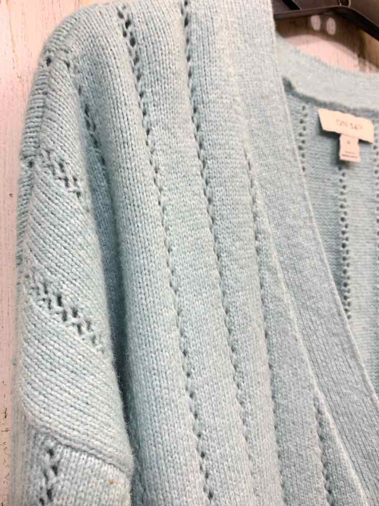NWT ON 34TH Size XL Blue POINTELLE KNIT LONG SLEEVE/ V NECK BUTTON UP CARDIGAN