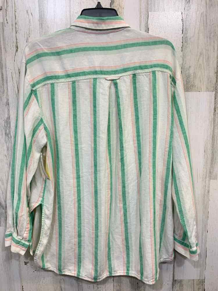 PRE-OWNED OLD NAVY Tops Size L CREAM/GREEN/LIGHT PINK VERTICAL STRIPES Shirt/LON