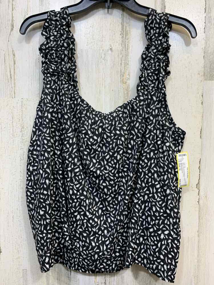 NWT ON THE 34TH Tops Size XL BLACK/WHITE PAINT BRUSH RUFFLE SLEEVE Tank Top/BOXY