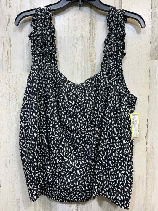 NWT ON THE 34TH Tops Size XL BLACK/WHITE PAINT BRUSH RUFFLE SLEEVE Tank Top/BOXY