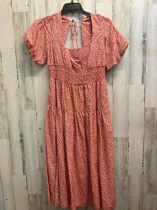 PRE-OWNED ANTHROPOLOGIE Dresses and Skirts Size L BRICK/WHITE Floral MAXI Dress/