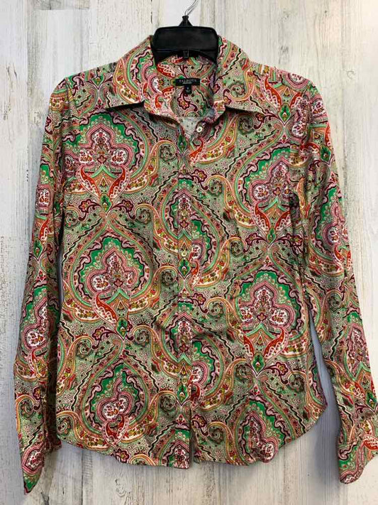 TALBOTS Tops Size 8 LIME/RED/WINE/WHT Paisley LONG SLEEVES Shirt