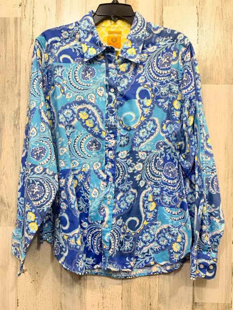 PRE-OWNED RUBY RD Tops Size 18W BLUE/YELLOW/WHT LONG SLEEVE TOP