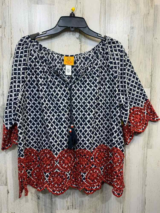 PRE-OWNED RUBY RD Tops Size PXL NAVY/WHITE/RED DIAMONDS TUNIC TOP/NAVY/WHIT/RED
