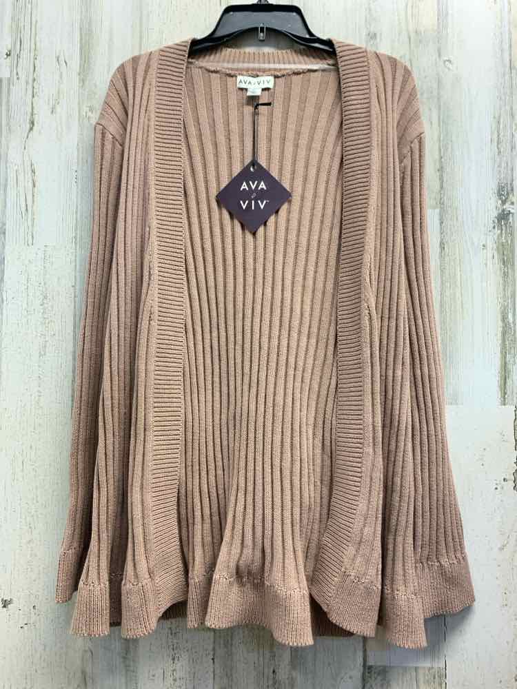 NWT AVA & VIV PLUS SIZES Size 2X Brown RIBBED CARDIGAN Cardigan/BROWN OPEN FRONT