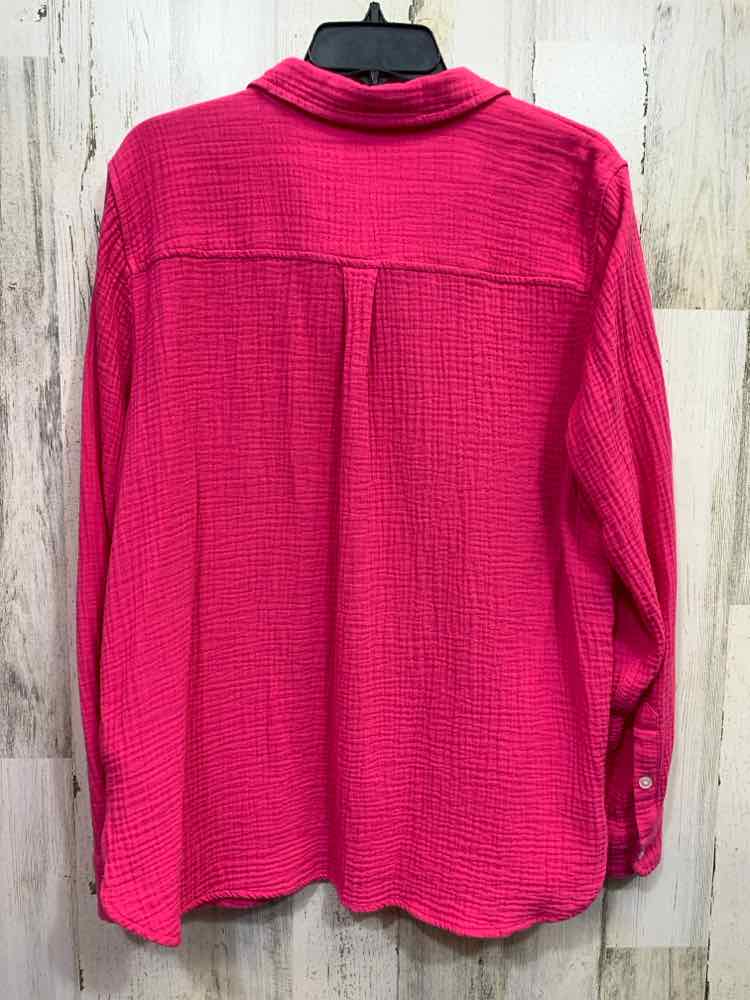 PRE-OWNED J.CREW Tops Size XL HOT PINK Cotton Solid BUTTON UP Shirt/HOT PINK LON
