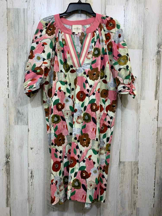 PRE-OWNED UMGEE Dresses and Skirts Size 1X CRM/MAUVE/GRN/RED Floral MIDI Dress