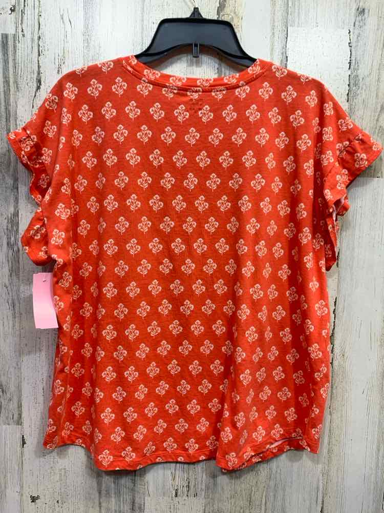 PRE-OWNED CROWN & IVY Tops Size XL CORAL/WHITE Floral SHORT SLEEVES Shirt/CORAL