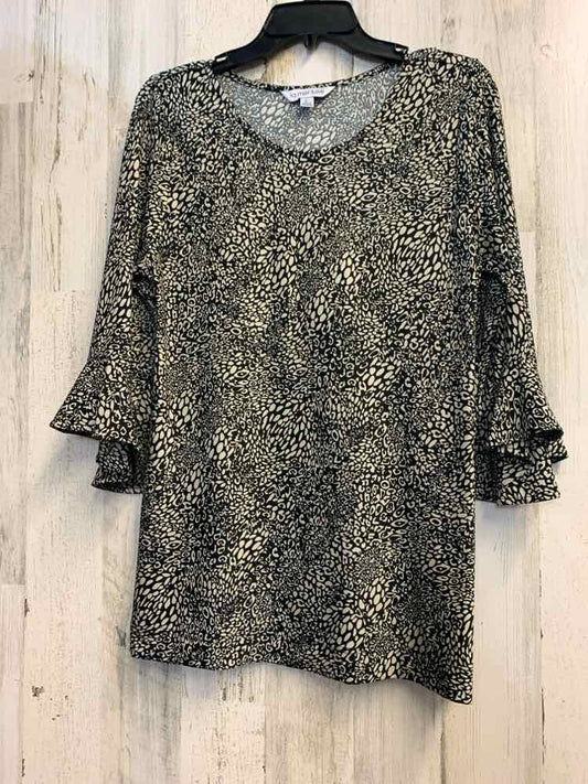 PRE-OWNED LA MER LUXE Tops Size L BLACK/WHITE PEBBLES 3/4 LENGTH TOP/3/4 LENGTH
