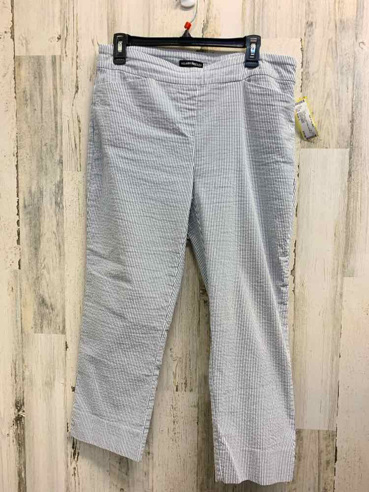 PRE-OWNED Size L HILARY RADLEY BOTTOMS WHT/BLUE Pinstripe CAPRI Pants