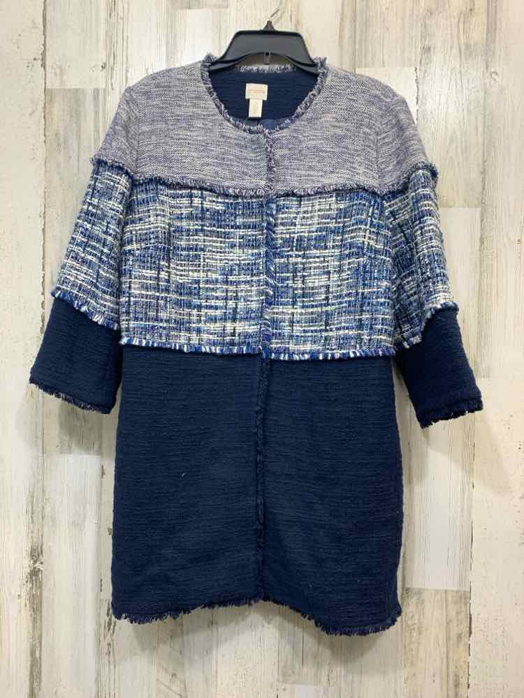 NWT CHICOS JACKETS / COATS Size 2 BLU/WHITE COAT Coat/BLUE/WHITE LARGE 3 BUTTON
