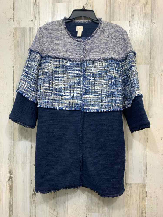 NWT CHICOS JACKETS / COATS Size 2 BLU/WHITE COAT Coat/BLUE/WHITE LARGE 3 BUTTON