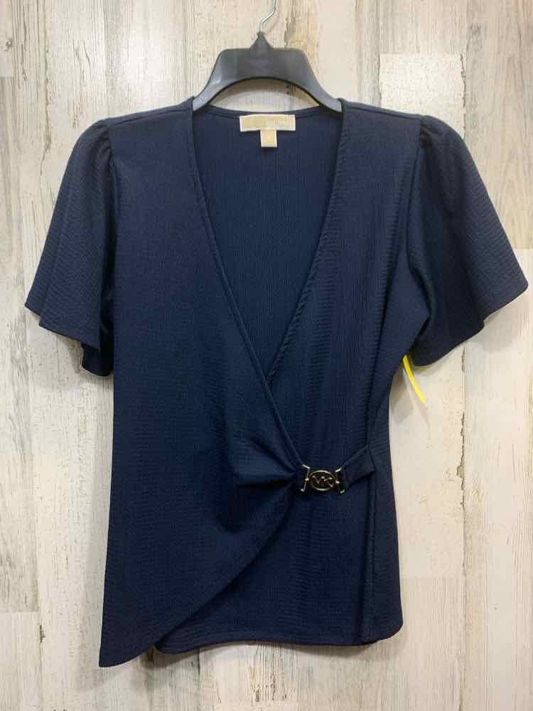 PRE-OWNED MICHAEL KORS Tops Size S Navy WRAP Blouse/NAVY WRAP TOP W/ MK LOGO MED