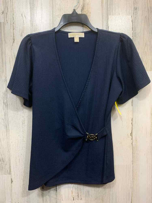 PRE-OWNED MICHAEL KORS Tops Size S Navy WRAP Blouse/NAVY WRAP TOP W/ MK LOGO MED