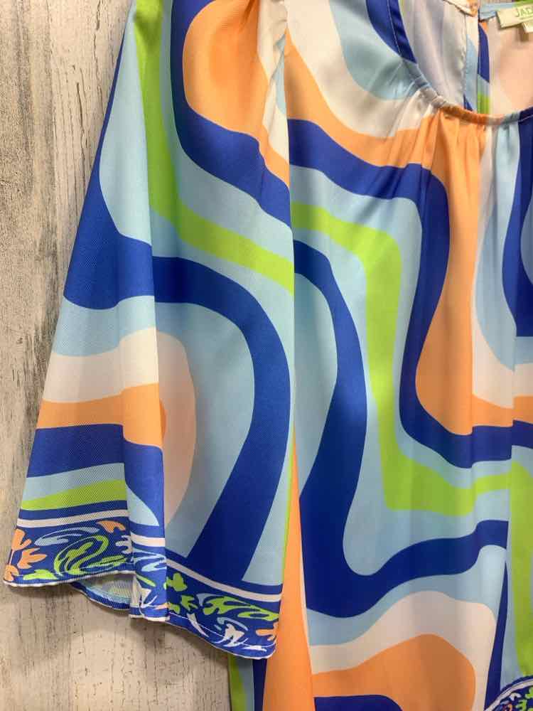 PRE-OWNED JADE Tops Size S BLUE/SHERBERT/LIME GREEN/LIGHT BLUE SWIRLS Blouse/SWI