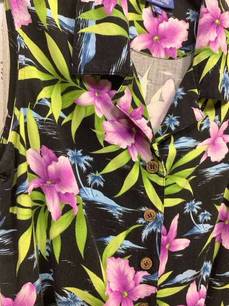 PRE-OWNED PARADISE BAY Tops Size PL LILAC/BLACK/GREEN/BLUE Floral Blouse/COLLARE
