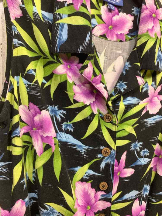 PRE-OWNED PARADISE BAY Tops Size PL LILAC/BLACK/GREEN/BLUE Floral Blouse/COLLARE