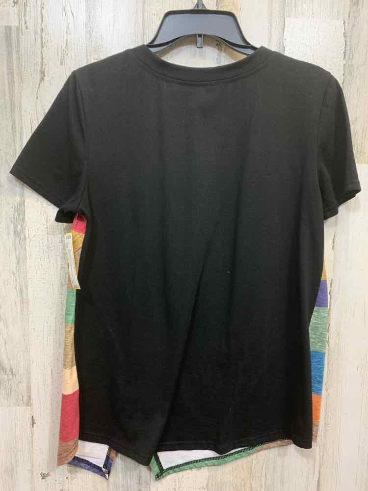 PRE-OWNED Tops Size M BLACK/RED/YELLOW/CREAM/BLUE/PURPLE STRIPES Shirt/SHORT SLE