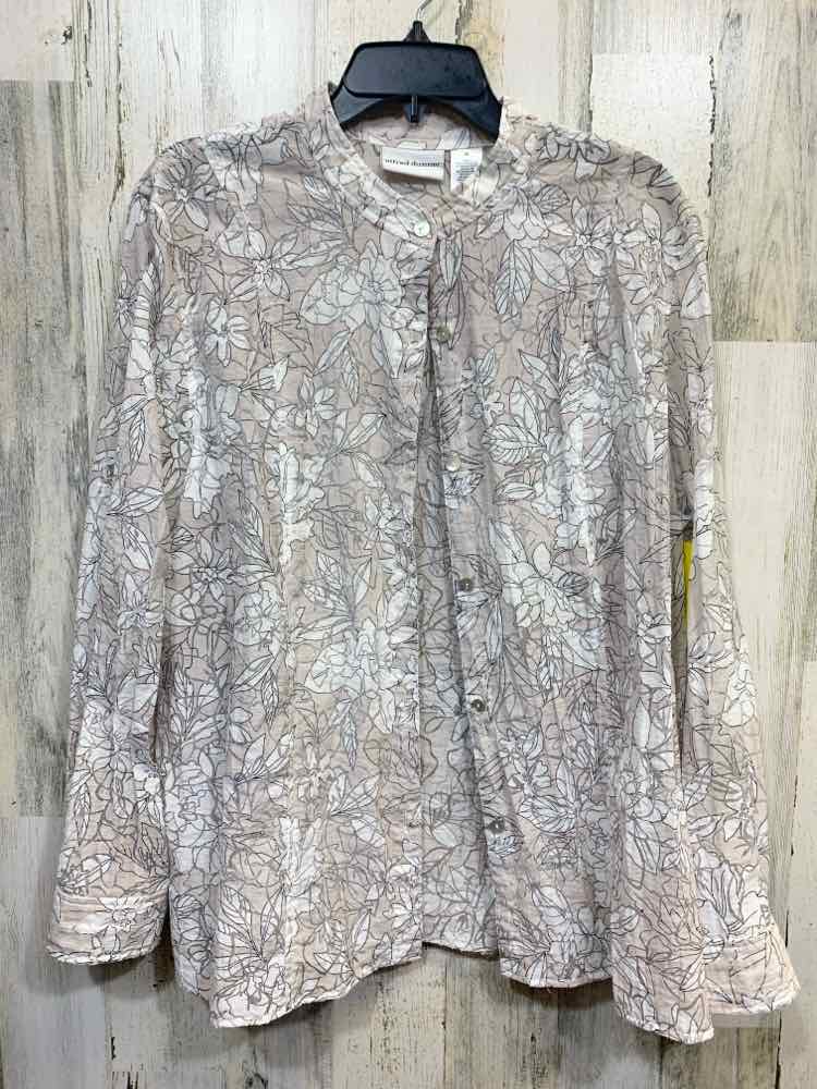 PRE-OWNED ALFRED DUNNER PLUS SIZES Size 18 WHT/BLK/BGE Floral LONG SLEEVE Shirt