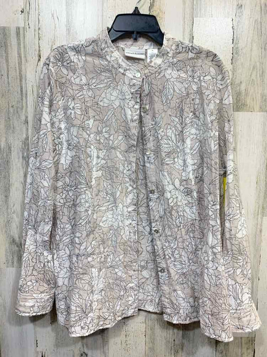 PRE-OWNED ALFRED DUNNER PLUS SIZES Size 18 WHT/BLK/BGE Floral LONG SLEEVE Shirt