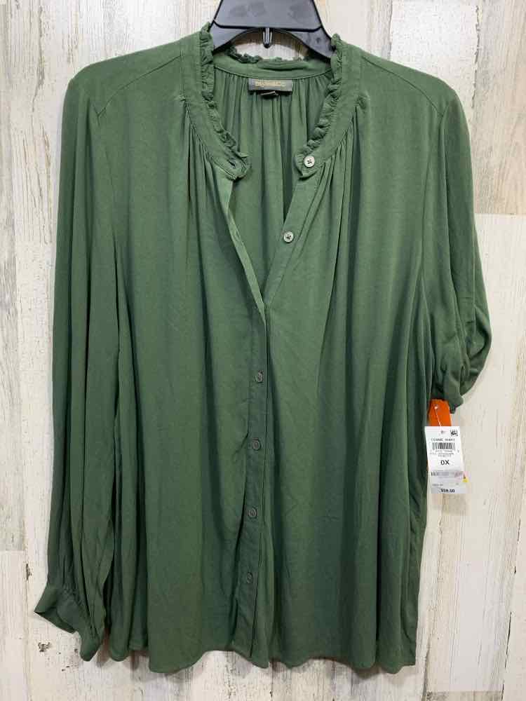 NWT STYLE & CO Tops Size 0X Green Solid LONG SLEEVE Blouse