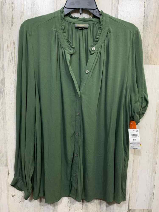 NWT STYLE & CO Tops Size 0X Green Solid LONG SLEEVE Blouse