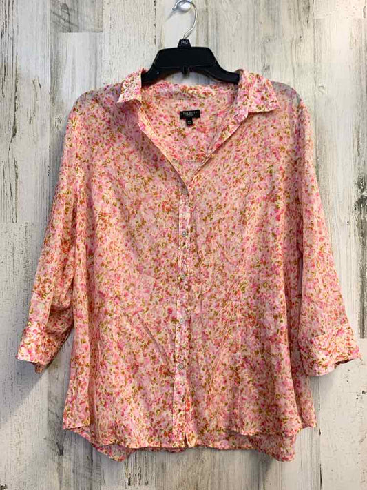 TALBOTS Tops Size 16W PINK/CREAM Floral 3/4 LENGTH Shirt