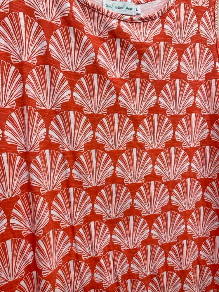 PRE-OWNED WEST INDIES WEAR Dresses and Skirts Size L CORAL/WHITE SEASHELLS Dress