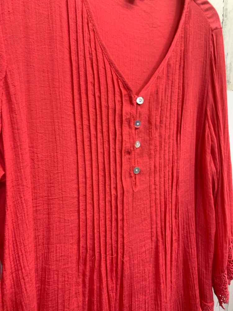 PRE-OWNED WESTPORT Tops Size XL CORAL PLEATED LONG SLEEVE DRESS Blouse/CORAL PLE
